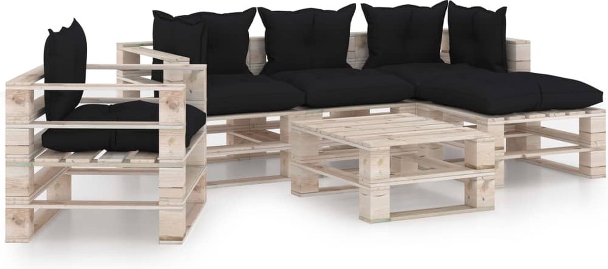 Vidaxl 6-delige Loungeset Met Kussens Pallet Grenenhout - Zwart