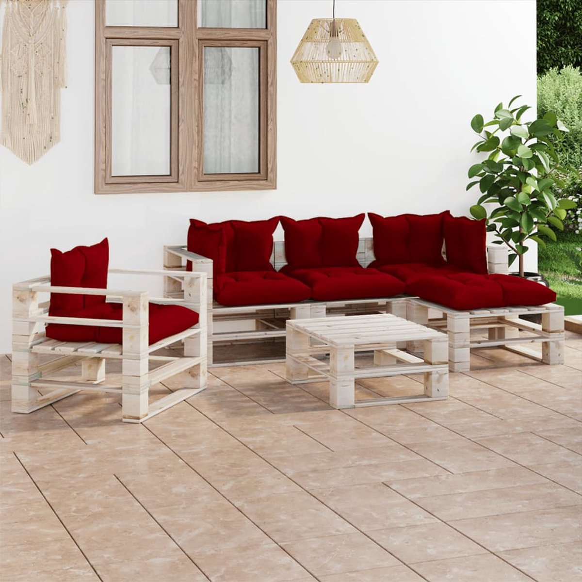 Vidaxl 6-delige Loungeset Met Kussens Pallet Grenenhout - Rood