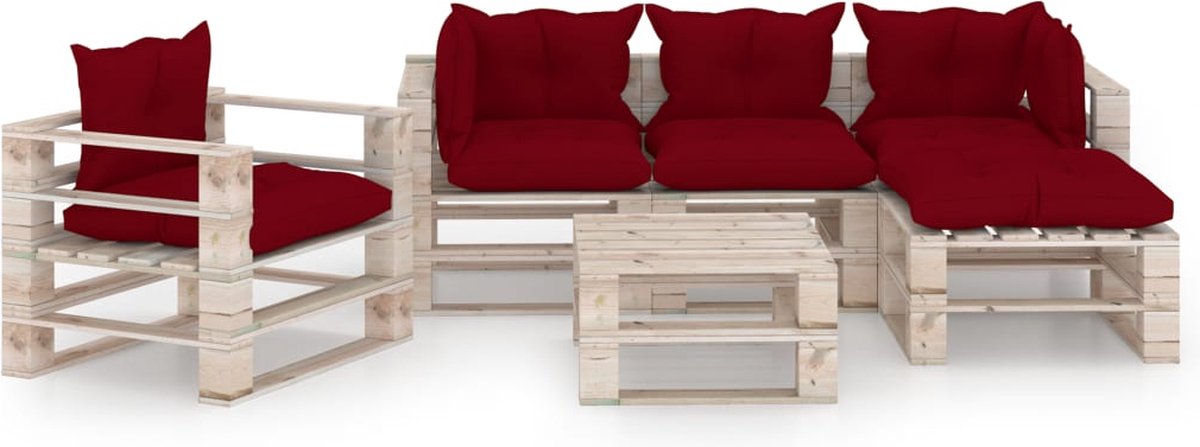 Vidaxl 6-delige Loungeset Met Kussens Pallet Grenenhout - Rood