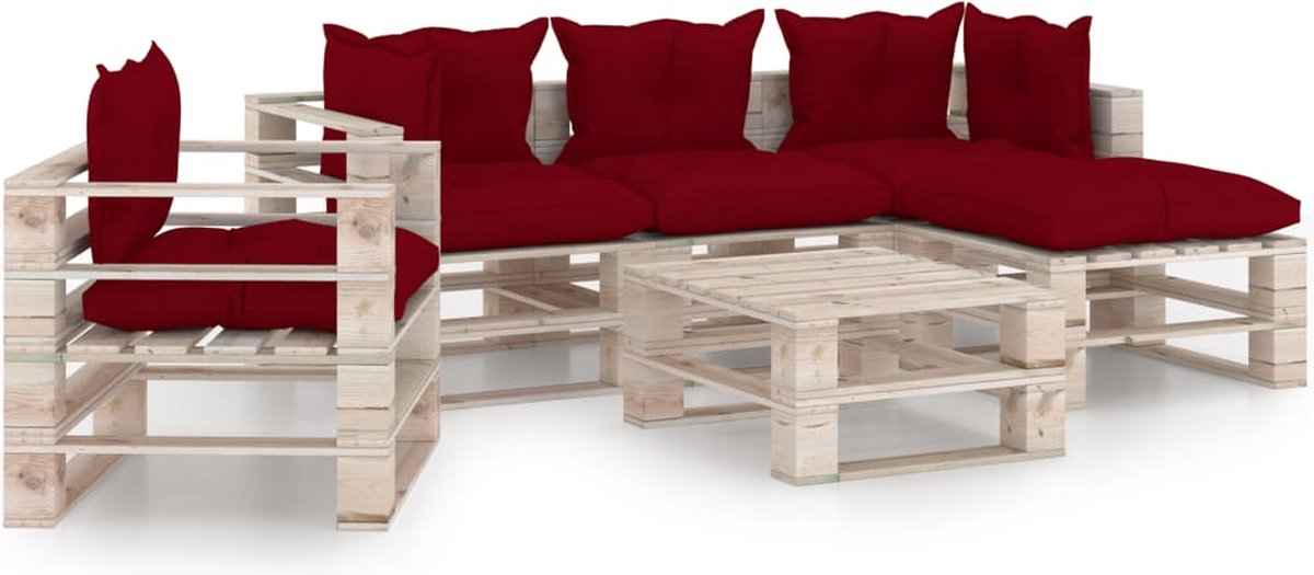 Vidaxl 6-delige Loungeset Met Kussens Pallet Grenenhout - Rood