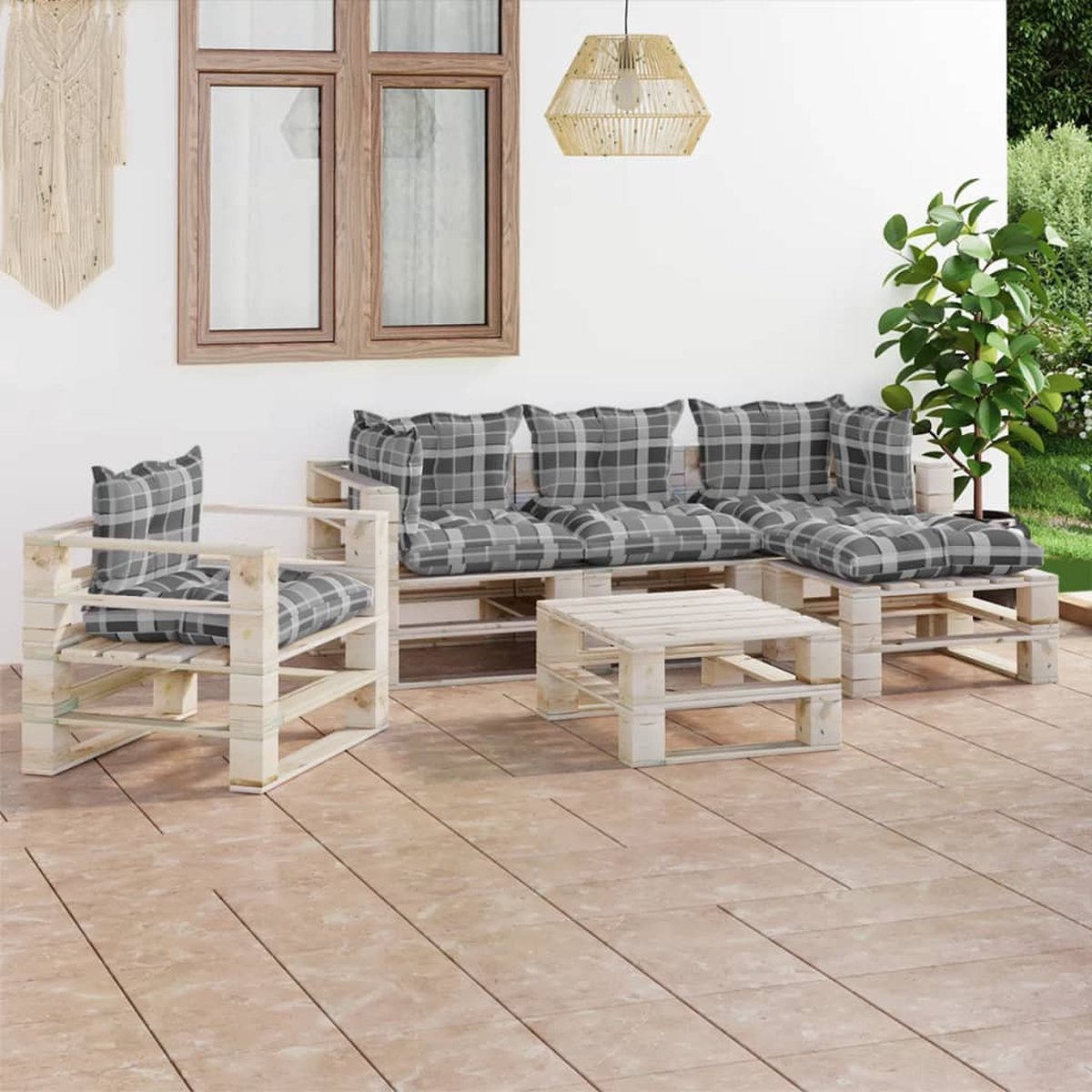 Vidaxl 6-delige Loungeset Met Kussens Pallet Grenenhout - Zwart