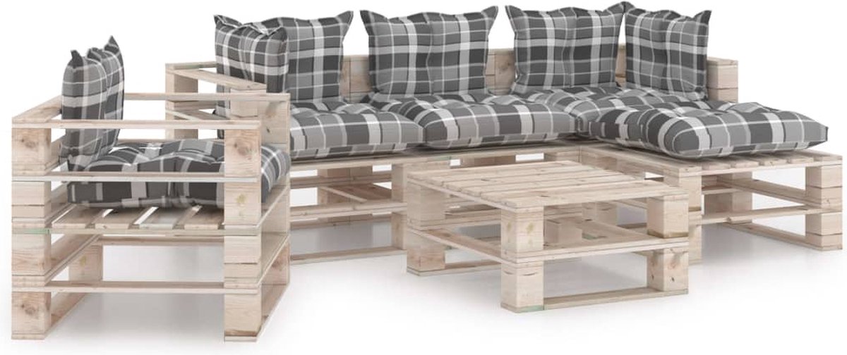 Vidaxl 6-delige Loungeset Met Kussens Pallet Grenenhout - Zwart