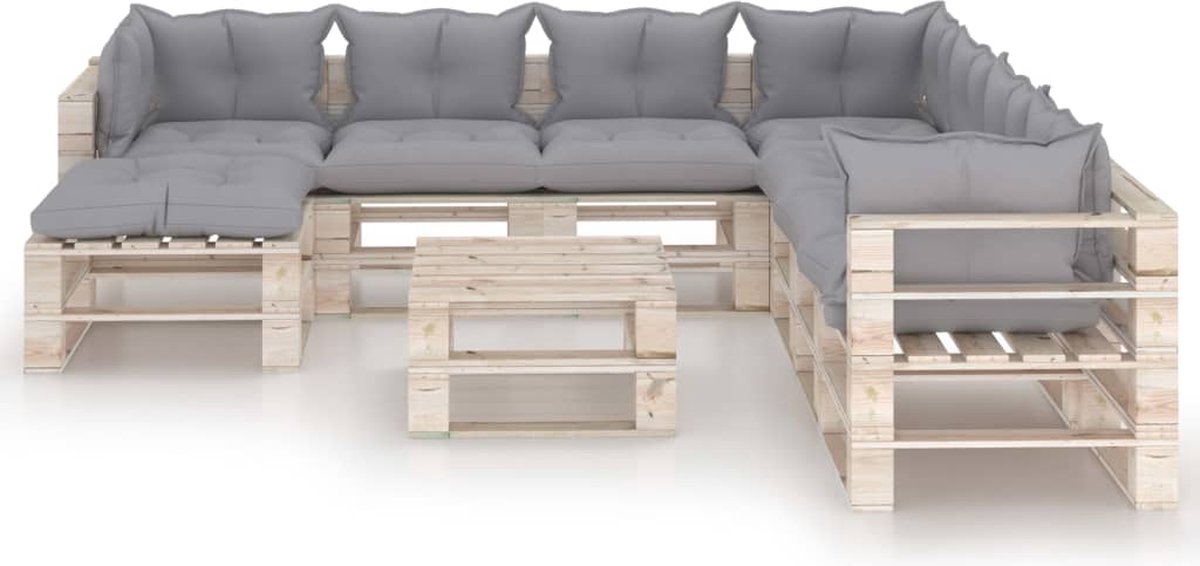 Vidaxl 9-delige Loungeset Met Kussens Pallet Grenenhout - Grijs