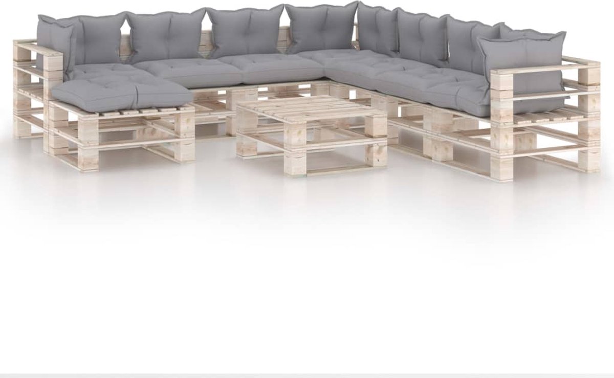 Vidaxl 9-delige Loungeset Met Kussens Pallet Grenenhout - Grijs