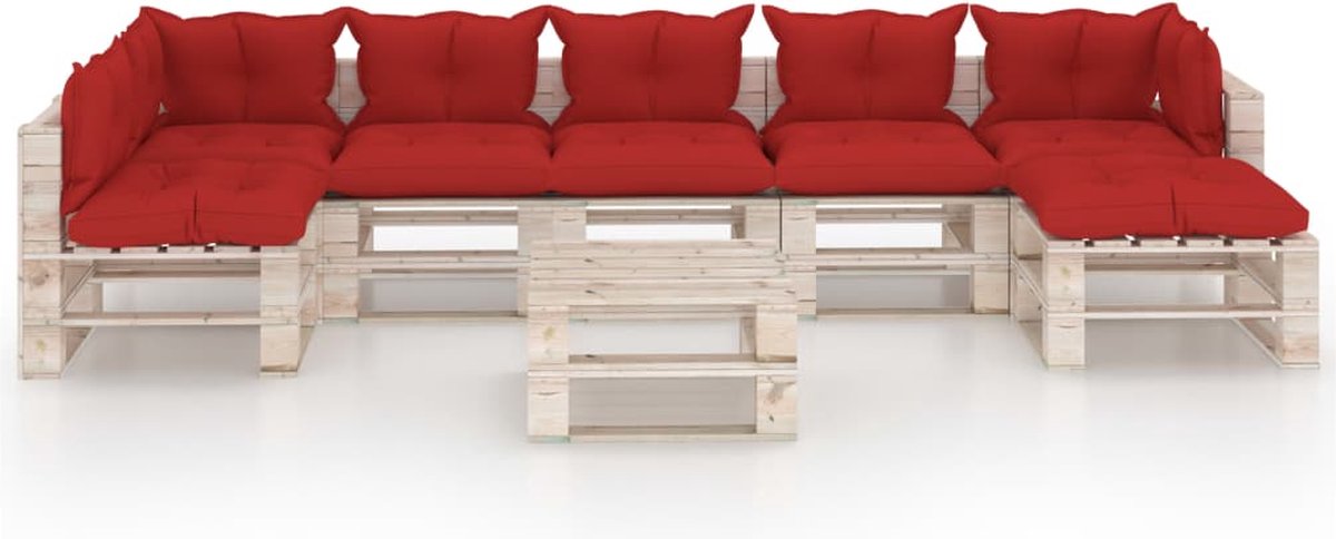 Vidaxl 8-delige Loungeset Met Kussens Pallet Grenenhout - Rood