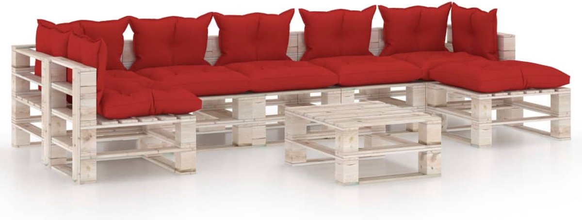 Vidaxl 8-delige Loungeset Met Kussens Pallet Grenenhout - Rood