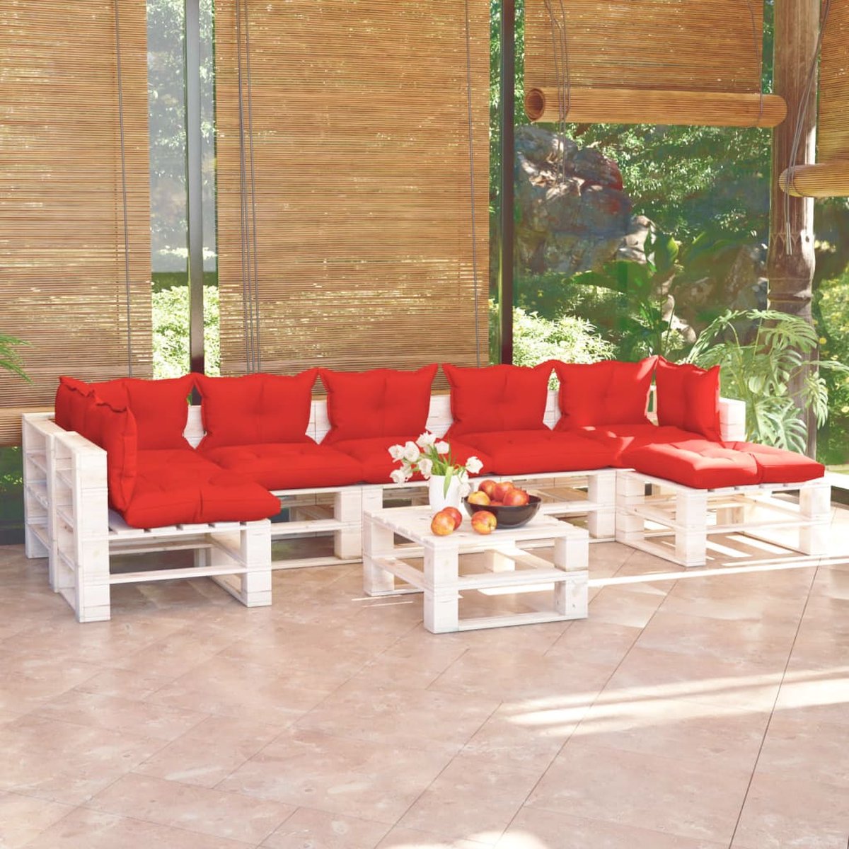 Vidaxl 8-delige Loungeset Met Kussens Pallet Grenenhout - Rood