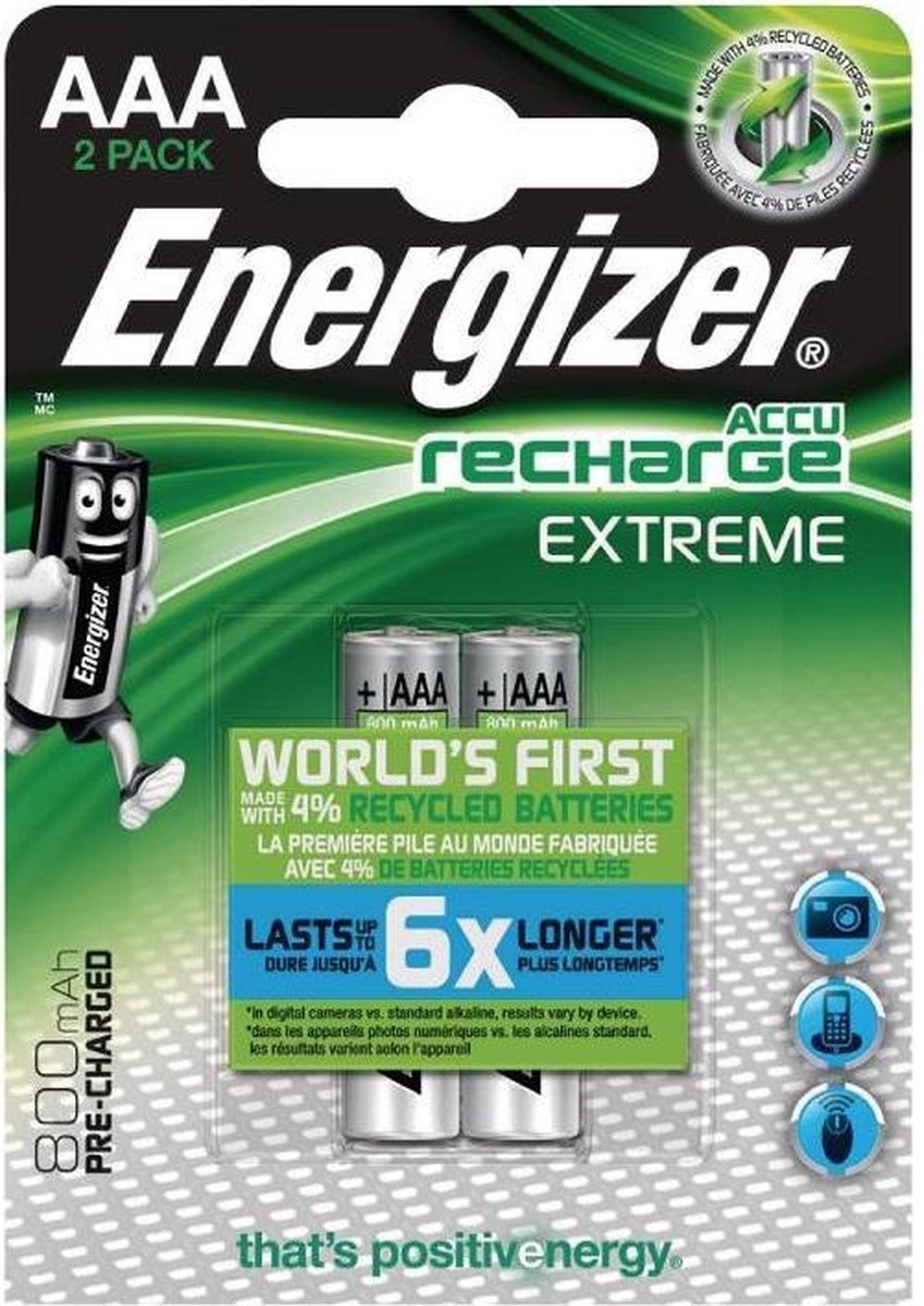 Energizer Recharche Extreme 800mah Aaa-batterijen 2 Stuks