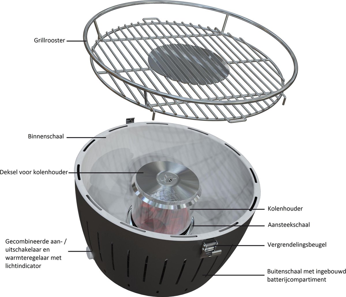 LotusGrill Lotusgrill Classic Hybrid Tafelbarbecue - Ø350mm - Antraciet - Grijs