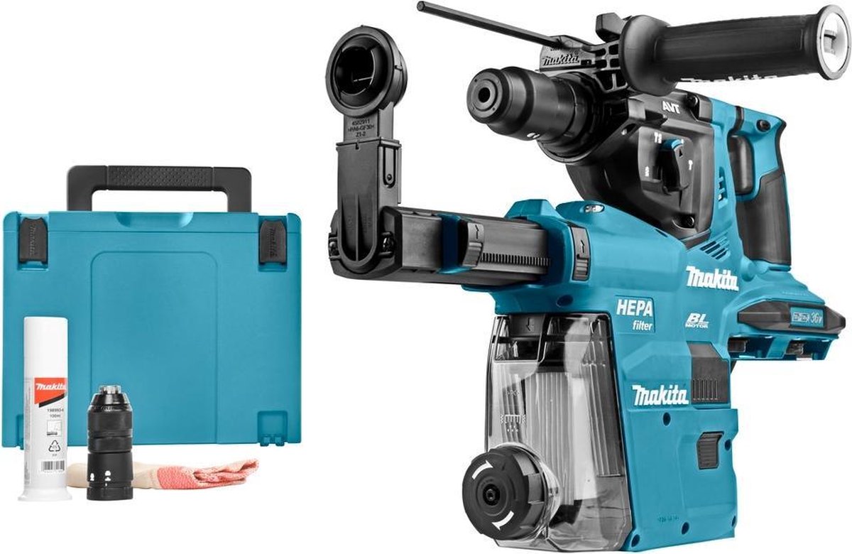 Makita DHR281ZWJ accu boorhamer met stofafzuiging | 2x18 V Li-ion 5.0Ah