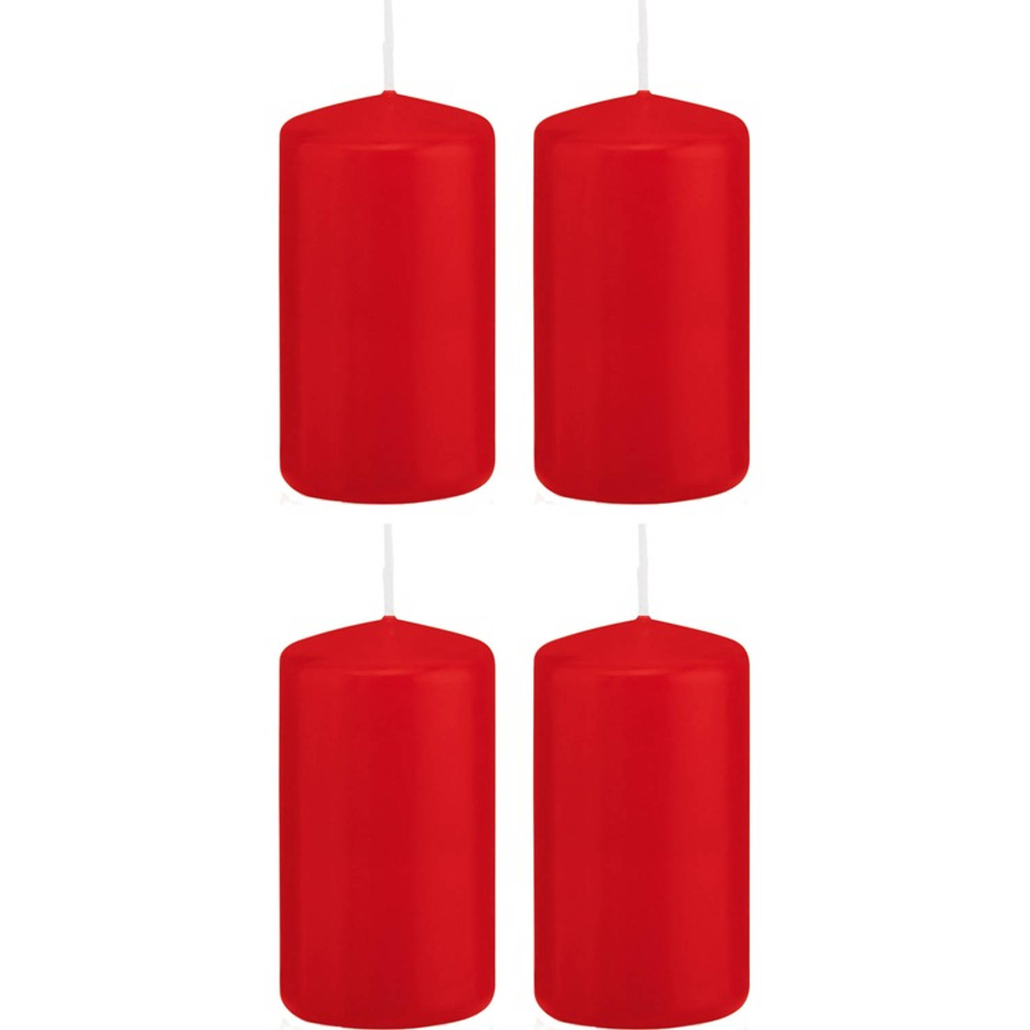 Trend Candles 4x Rode Cilinderkaarsen/stompkaarsen 6 X 12 Cm 40 Branduren - Geurloze Kaarsen - Woondecoraties - Rood