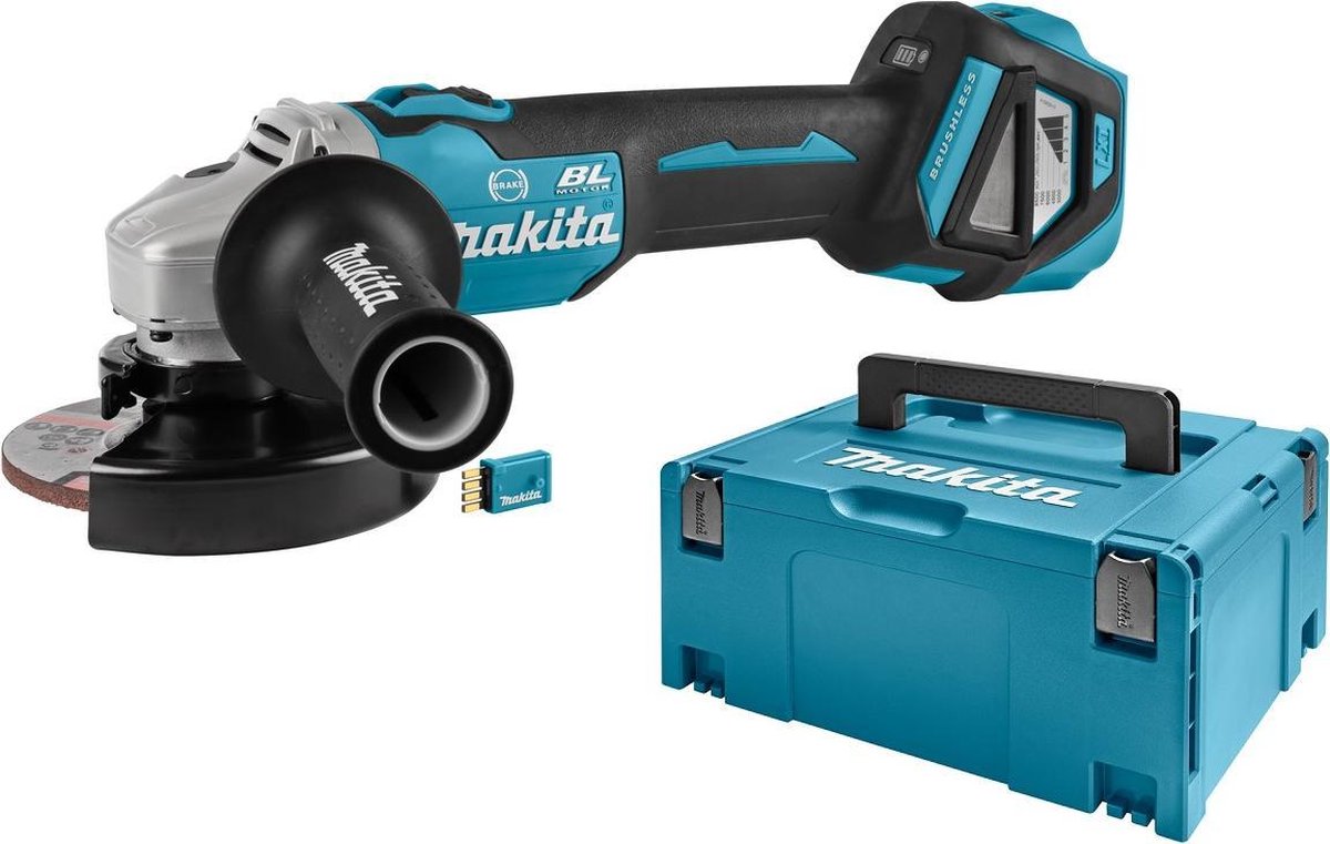 Makita DGA514ZJU 18v Haakse slijper 125 mm (AWS) | zonder accu&apos;s en lader, in Mbox met AWS zender