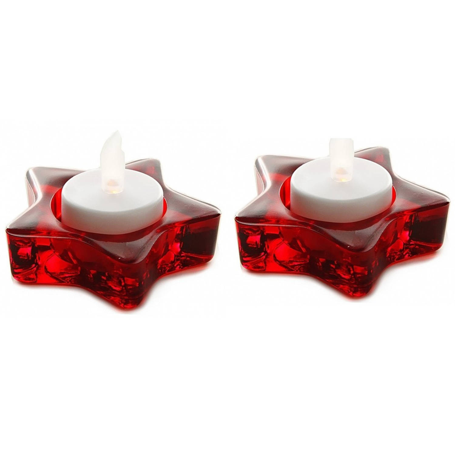 Bellatio Decorations 2x Stuks Kerst Theelichthouder / Waxinelichthouder Rode Ster 8 Cm - Kerstversiering / Kerstdecoratie - Rood