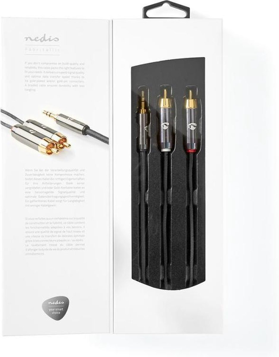 Nedis CATB22200GY50 stereo audiokabel 3.5mm male - 2x RCA male 5 meter