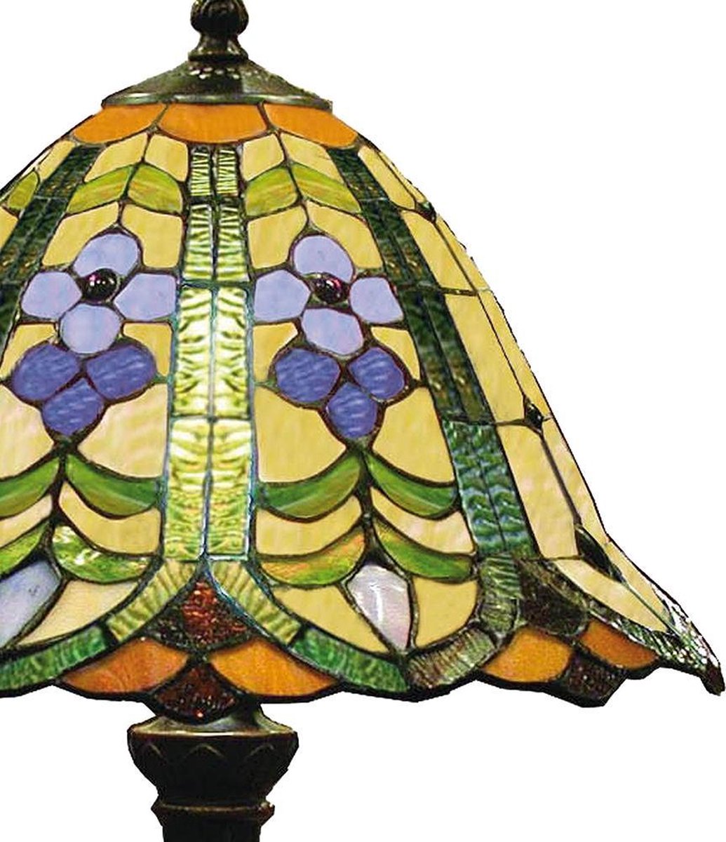 Clayre & Eef Tafellamp Met Tiffanykap Compleet 48 X ø 30 Cm -,, Blauw, Multi Colour - Ijzer, Glas - Bruin