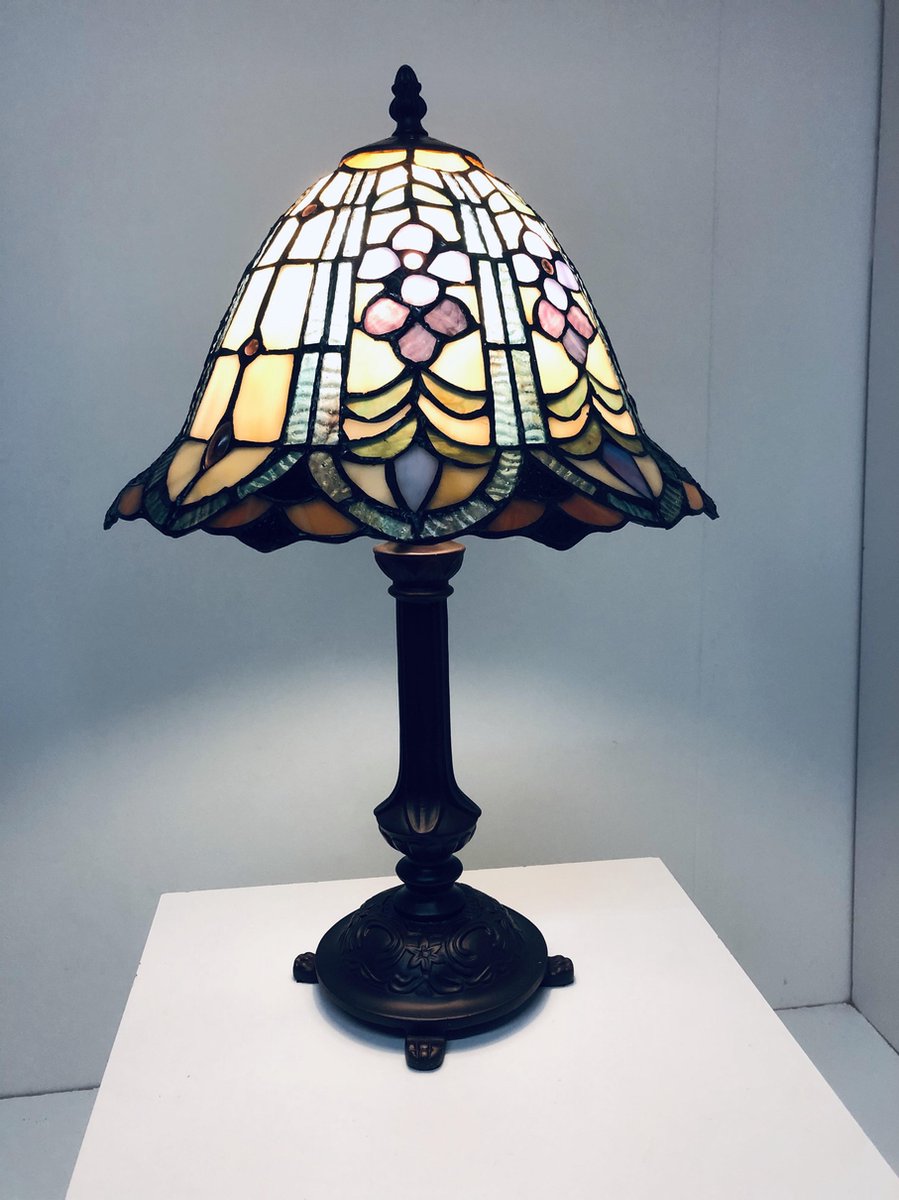 Clayre & Eef Tafellamp Met Tiffanykap Compleet 48 X ø 30 Cm -,, Blauw, Multi Colour - Ijzer, Glas - Bruin