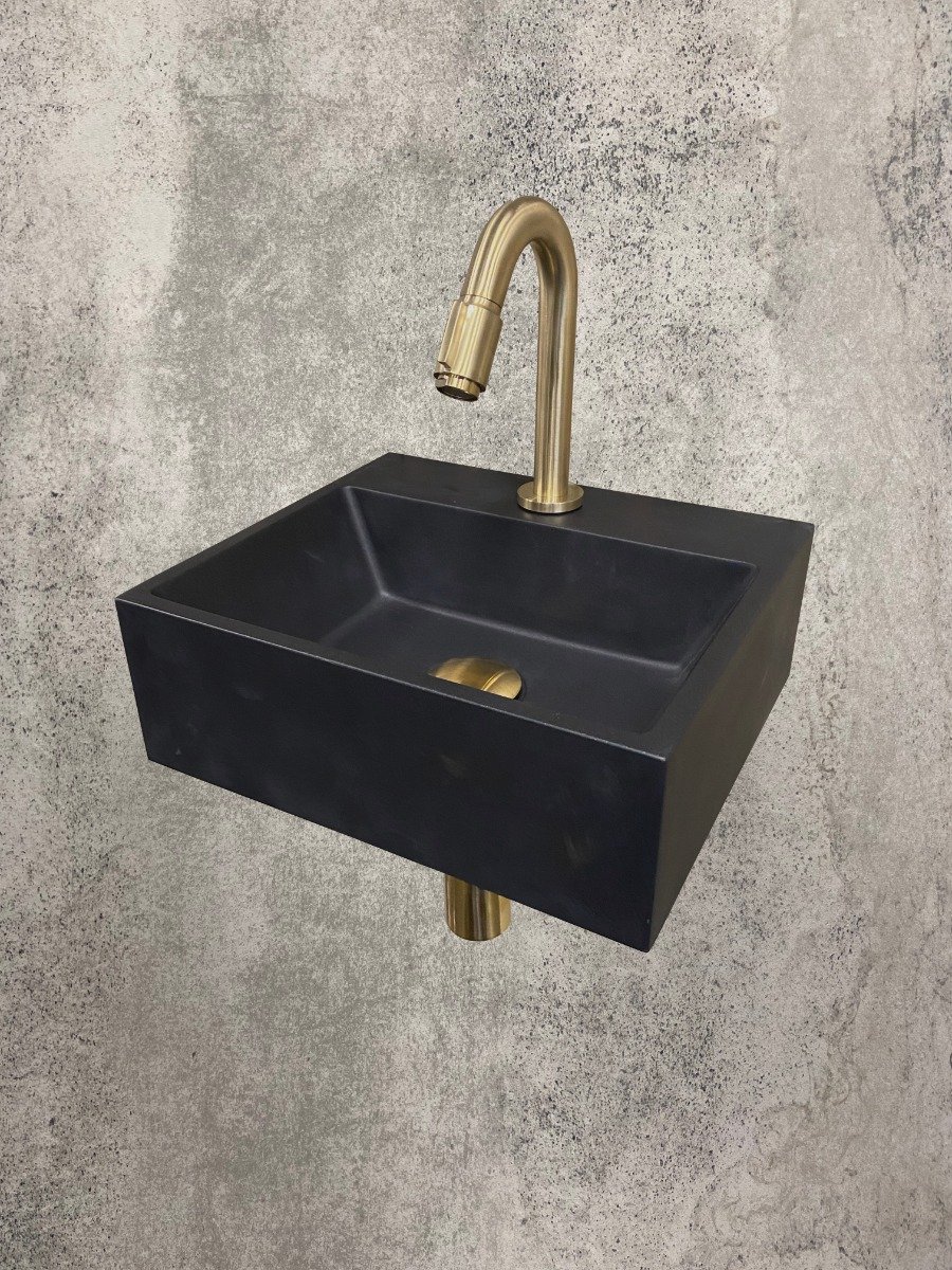 Wiesbaden One Pack Leto fontein 33,5x29 cm en Victoria toiletkraan, Quartz - Zwart