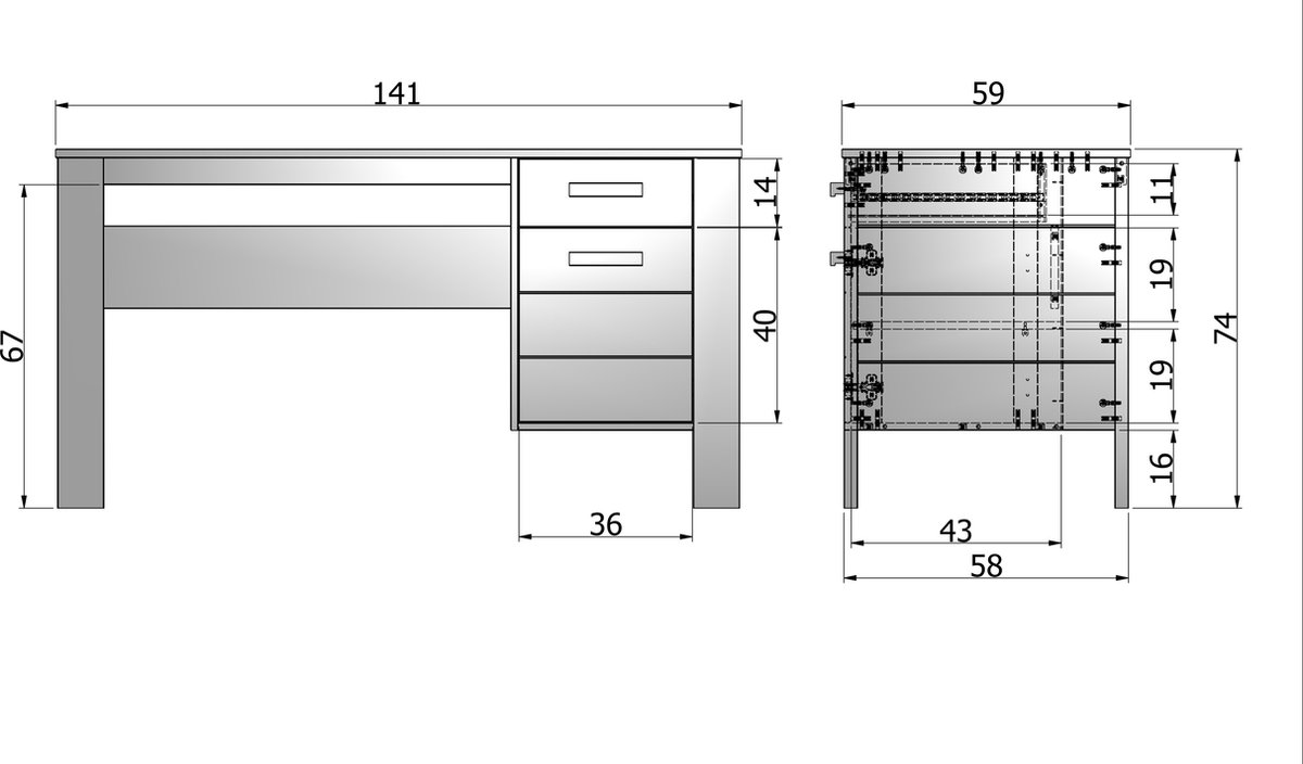 Trendhopper Bureau Woood Dennis Beton - Grijs