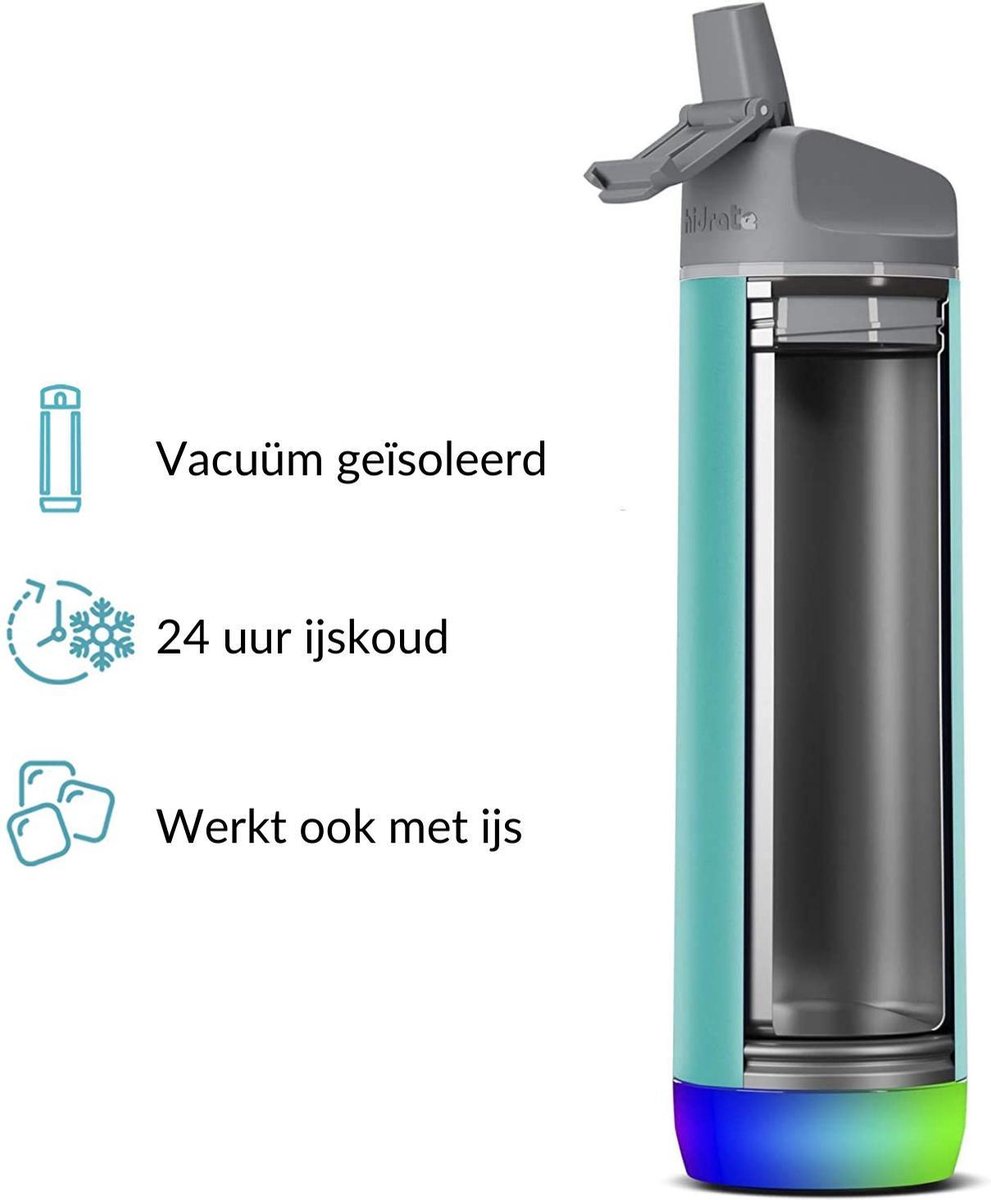 Hidrate Spark Steel Smart Waterfles - 620 Ml - Straw - Sea Glass - Turquoise