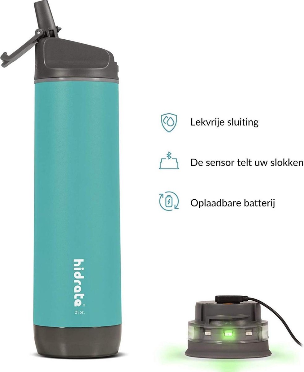 Hidrate Spark Steel Smart Waterfles - 620 Ml - Straw - Sea Glass - Turquoise