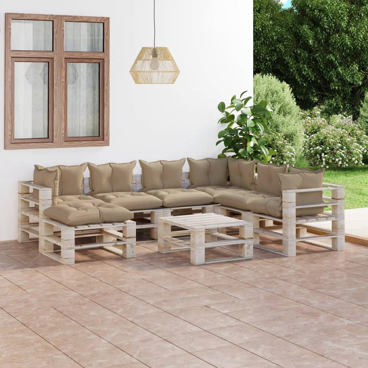 Vidaxl 8-delige Loungeset Met Kussens Pallet Grenenhout - Bruin