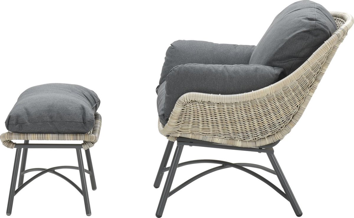Garden Impressions Logan Loungestoel Voetenbank -Rope- Vintage Willow - Bruin