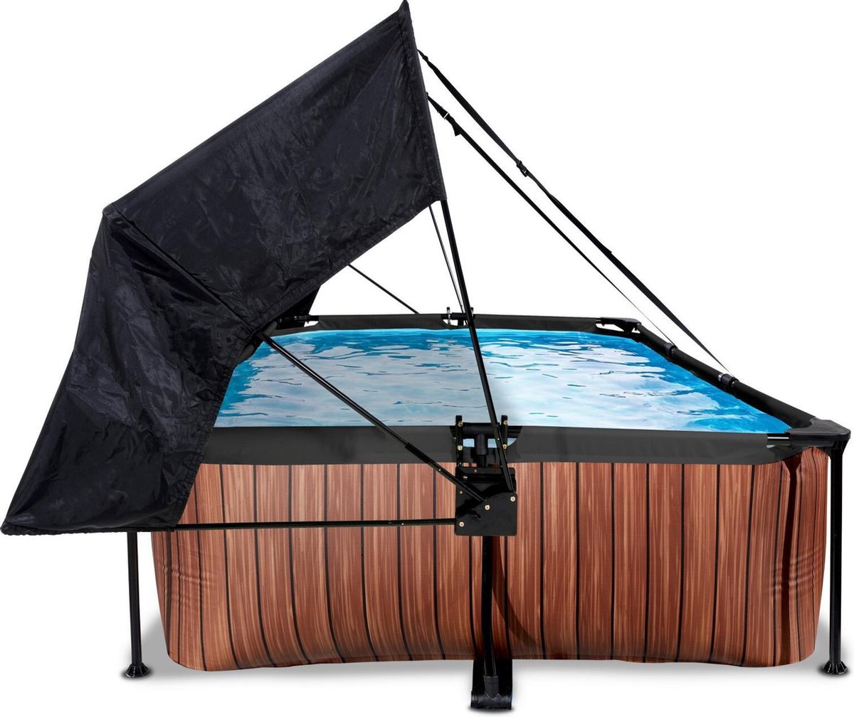 EXIT Toys Wood Zwembad 300x200x65cm Met Schaduwdoek En Filterpomp - - Bruin