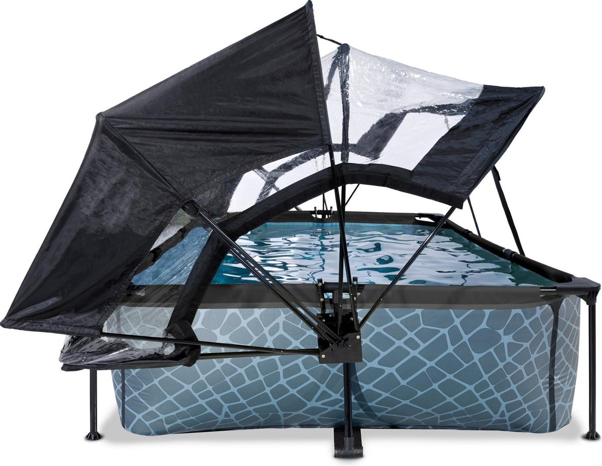 EXIT Toys Stone Zwembad 300x200x65cm Met Overkapping, Schaduwdoek En Filterpomp - - Grijs