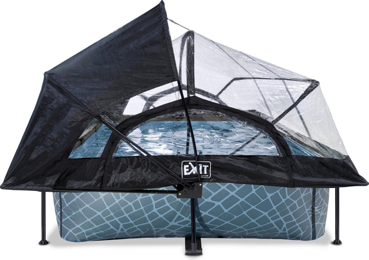 EXIT Toys Stone Zwembad 300x200x65cm Met Overkapping, Schaduwdoek En Filterpomp - - Grijs