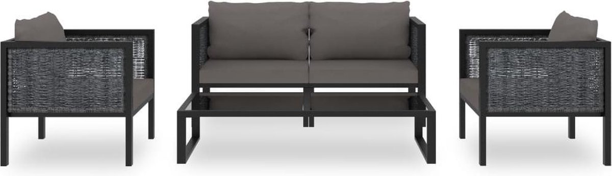 Vidaxl 5-delige Loungeset Met Kussens Poly Rattan Antraciet - Grijs