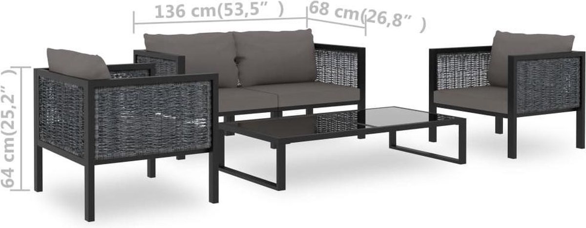 Vidaxl 5-delige Loungeset Met Kussens Poly Rattan Antraciet - Grijs
