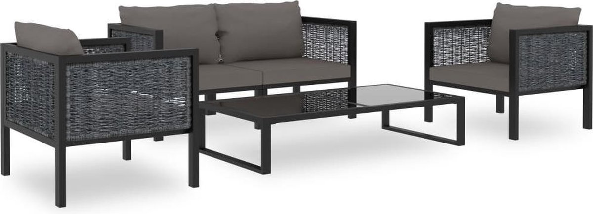 Vidaxl 5-delige Loungeset Met Kussens Poly Rattan Antraciet - Grijs