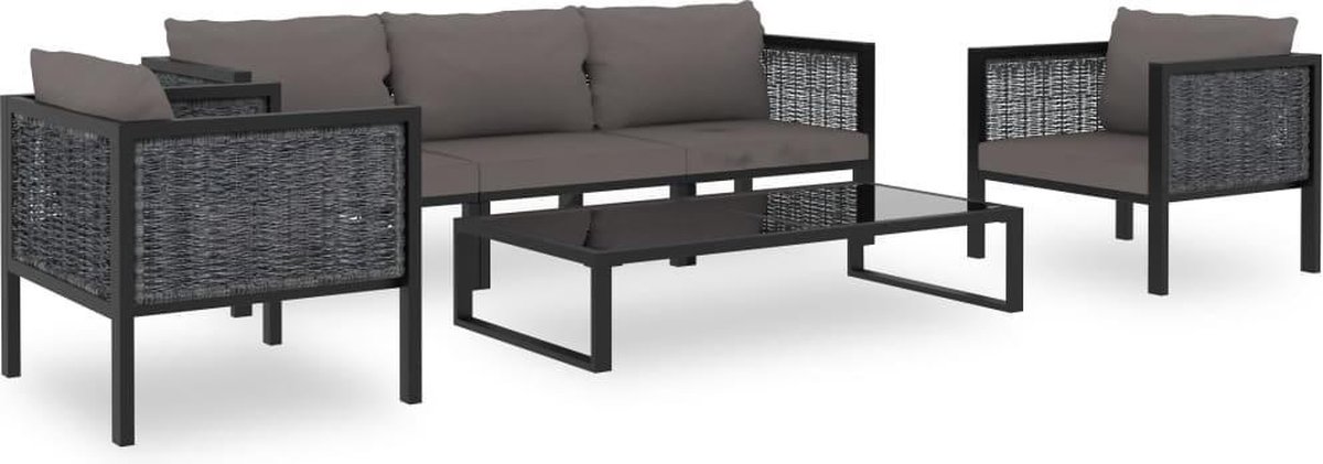 Vidaxl 6-delige Loungeset Met Kussens Poly Rattan Antraciet - Grijs