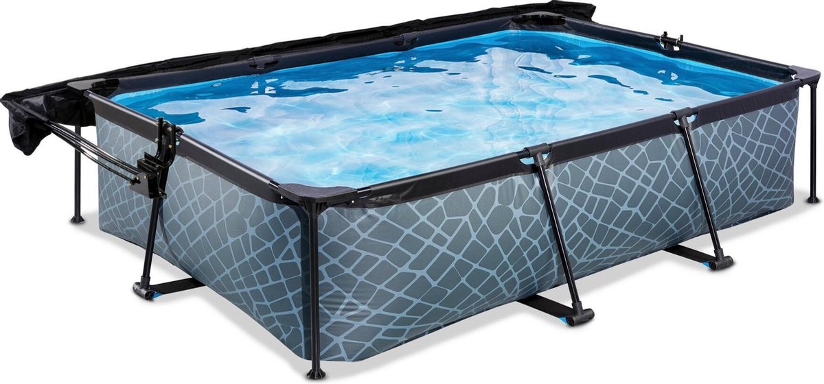 EXIT Toys Stone Zwembad 300x200x65cm Met Schaduwdoek En Filterpomp - - Grijs