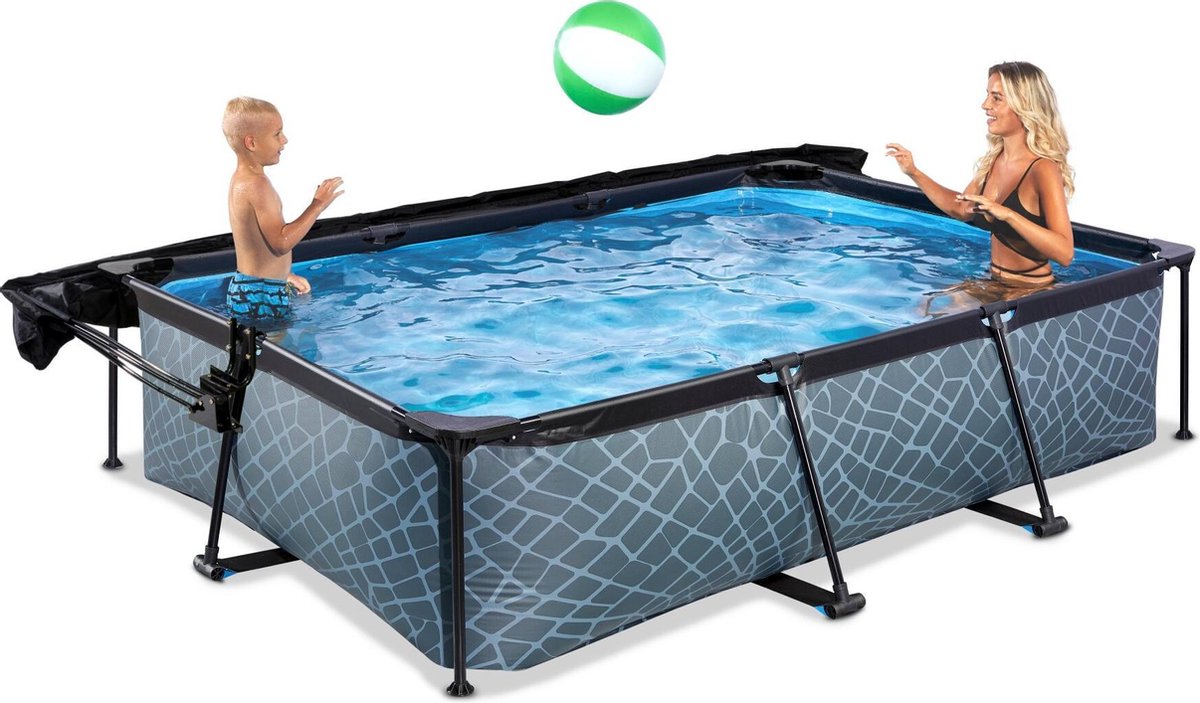 EXIT Toys Stone Zwembad 300x200x65cm Met Schaduwdoek En Filterpomp - - Grijs
