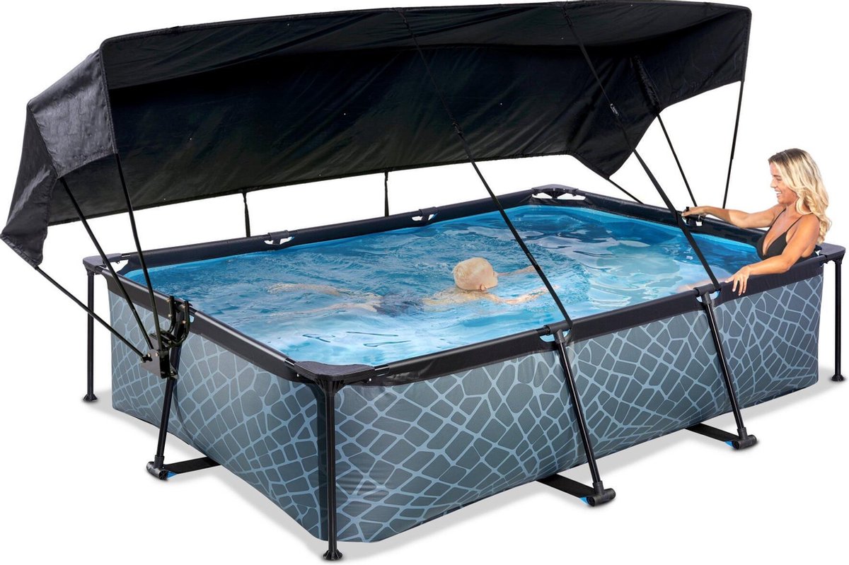 EXIT Toys Stone Zwembad 300x200x65cm Met Schaduwdoek En Filterpomp - - Grijs