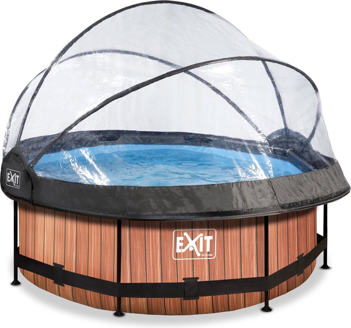 EXIT Toys Wood Zwembad 300x200x65cm Met Overkapping, Schaduwdoek En Filterpomp - - Bruin