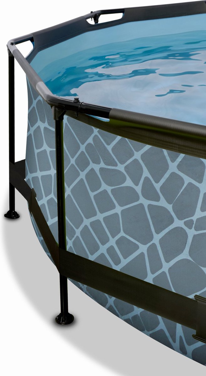 EXIT Toys Stone Zwembad ø360x76cm Met Overkapping, Schaduwdoek En Filterpomp - - Grijs