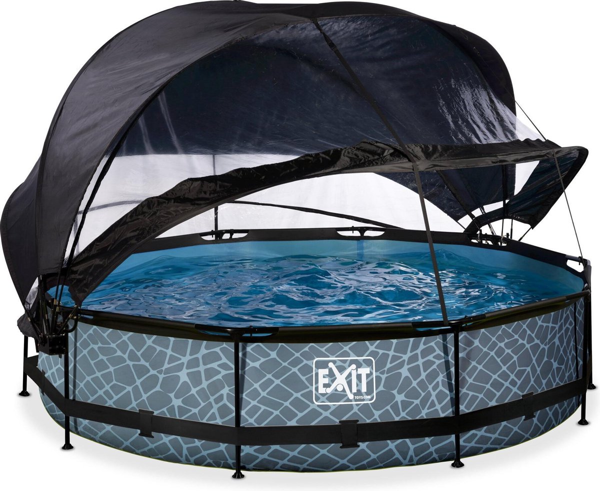 EXIT Toys Stone Zwembad ø360x76cm Met Overkapping, Schaduwdoek En Filterpomp - - Grijs