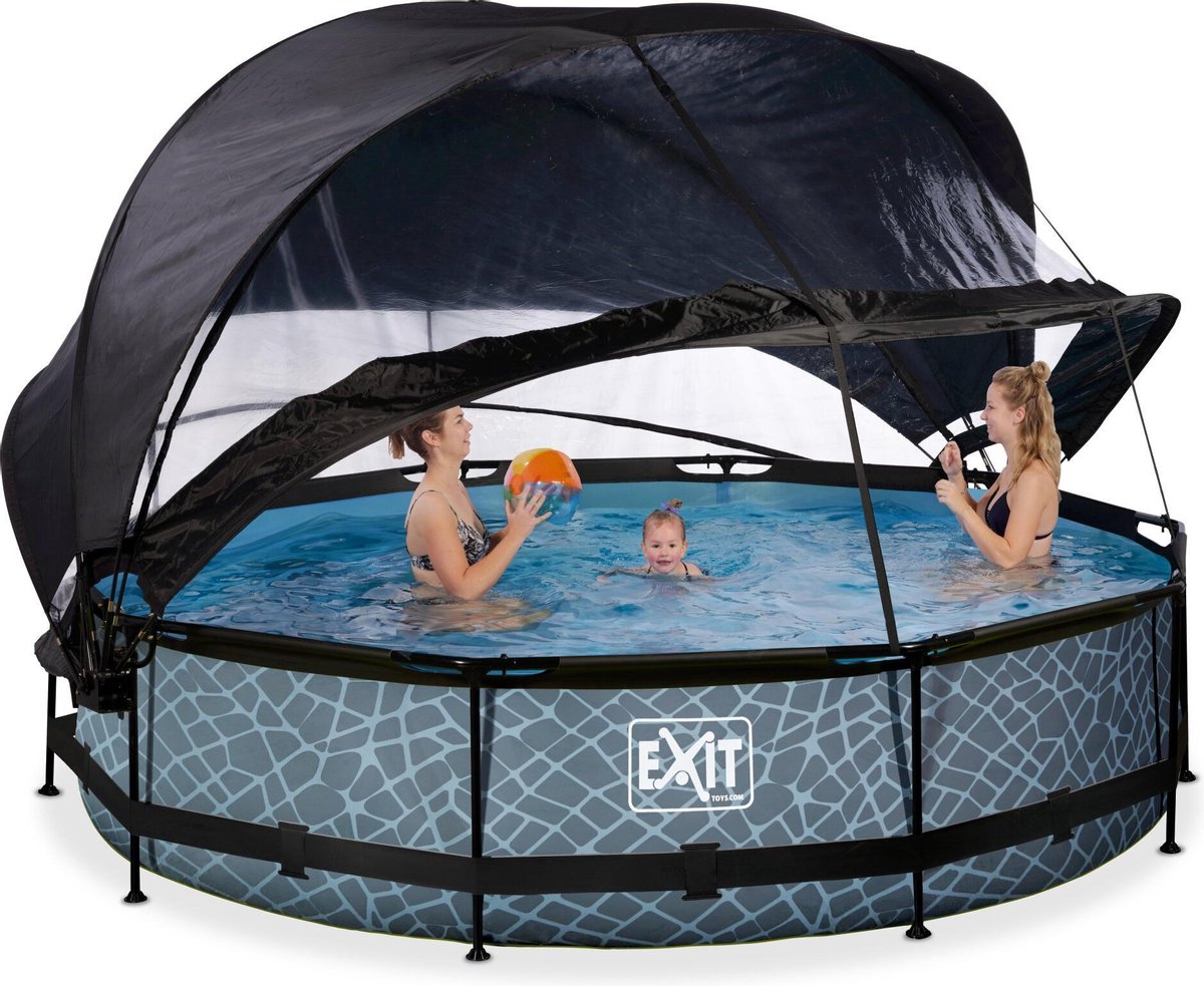 EXIT Toys Stone Zwembad ø360x76cm Met Overkapping, Schaduwdoek En Filterpomp - - Grijs