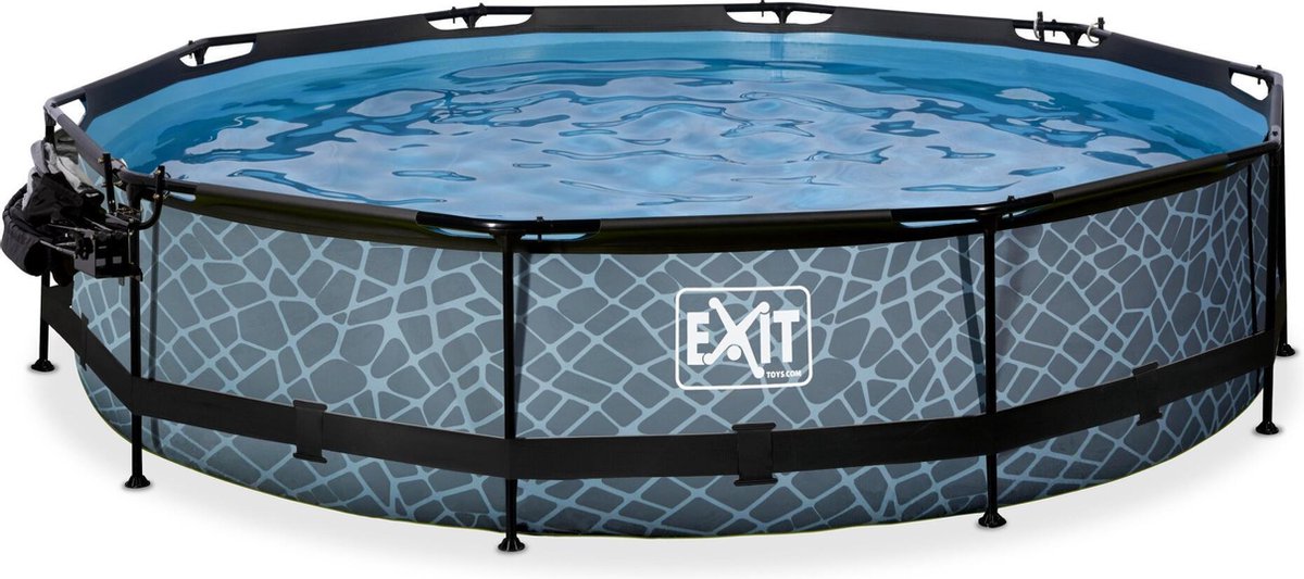 EXIT Toys Stone Zwembad ø360x76cm Met Overkapping, Schaduwdoek En Filterpomp - - Grijs
