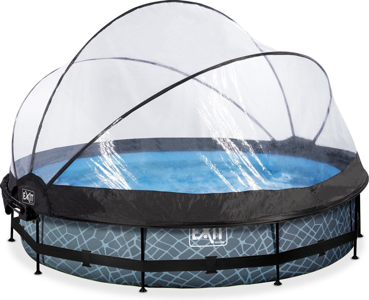 EXIT Toys Stone Zwembad ø360x76cm Met Overkapping, Schaduwdoek En Filterpomp - - Grijs