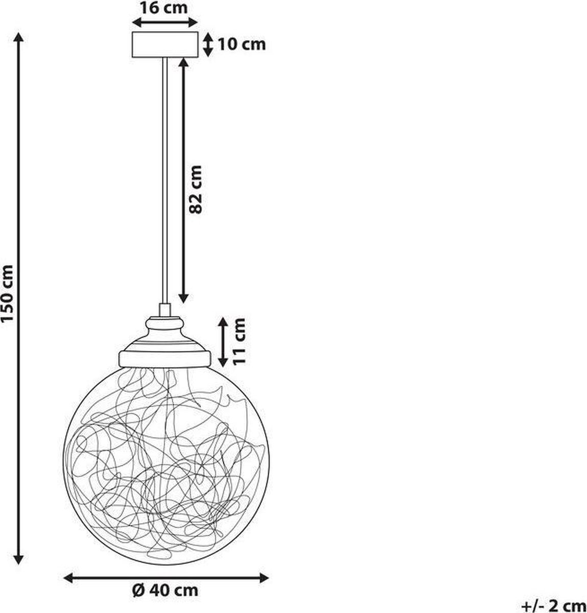 Beliani Beni Hanglamp Glas 40 X 40 Cm