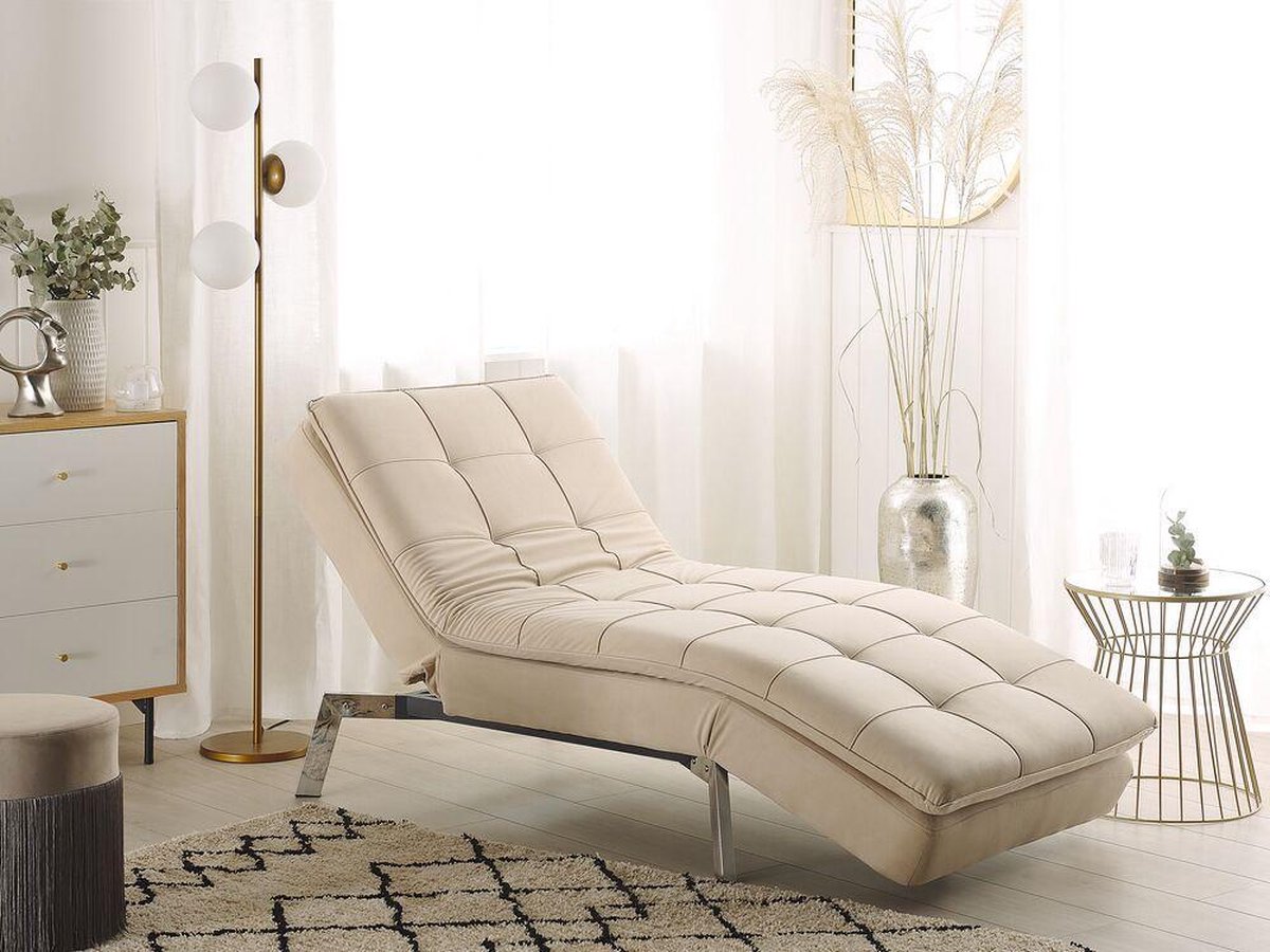 Beliani Loiret Chaise Longue Fluweel 76 X 179 Cm - Beige