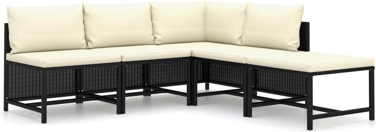 Vidaxl 5-delige Loungeset Met Kussens Poly Rattan - Zwart