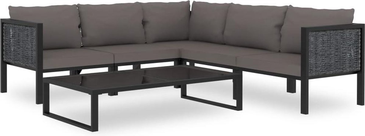 Vidaxl 6-delige Loungeset Met Kussens Poly Rattan Antraciet - Grijs