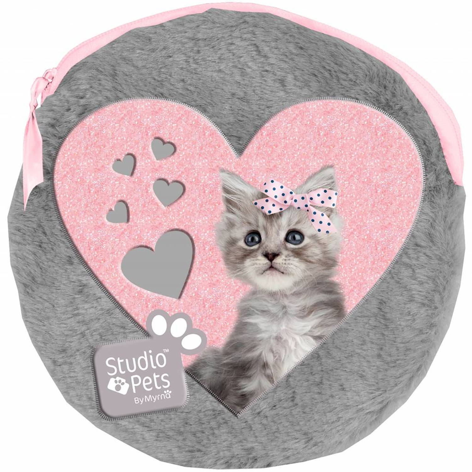 Studio Pets Sweet Kitty - Rond Pluche Etuitje - Inclusief 2 Notebooks - 13 X 13 Cm - - Grijs