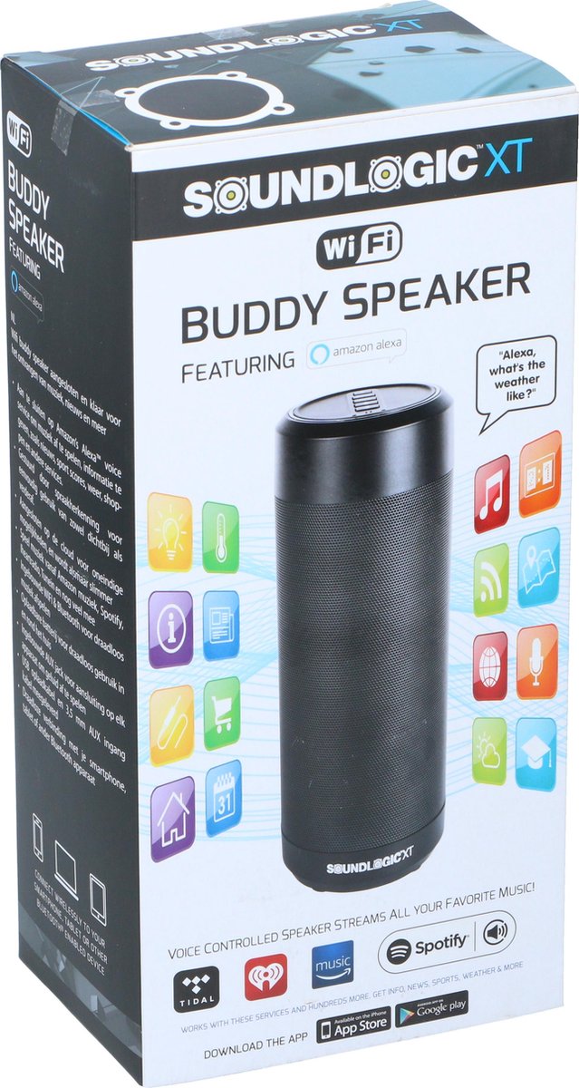 SoundLogic Stem Bestuurbare / Slimme Bluetooth Speaker - 28,5 x 13,7 x 10 cm - Zwart