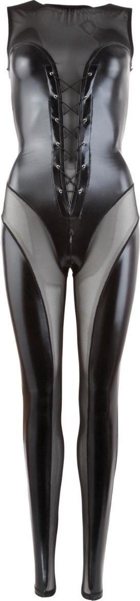 Cottelli Collection Catsuit Gaas en Wetlook - Zwart