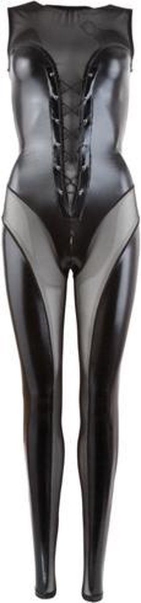 Cottelli Collection Catsuit Gaas en Wetlook - Zwart
